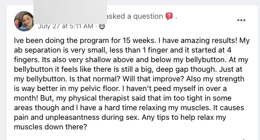 Specific proof: ab separation went from 4 fingers to less than 1 in 15 weeks, plus no peeing in over a month.