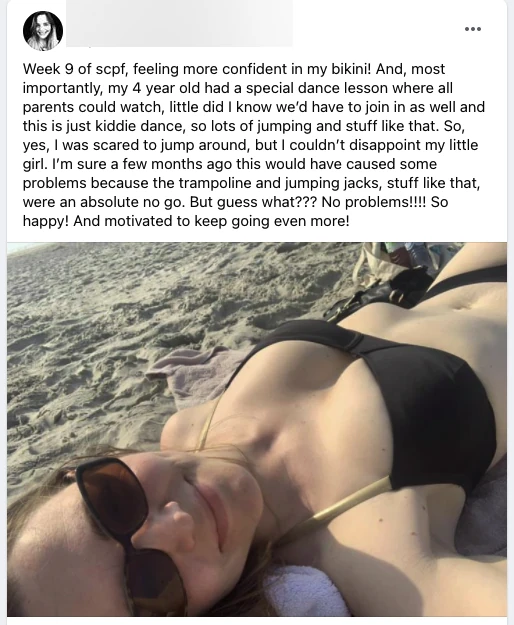 Specific proof point: jumping/trampoline movements that previously caused leaks now cause no problems, plus bikini confidence.