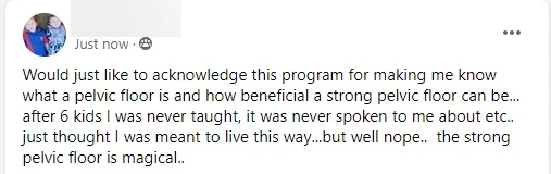 Specific proof point: after 6 kids, never taught about pelvic floor, now calls it 'magical' — emotional and unique.